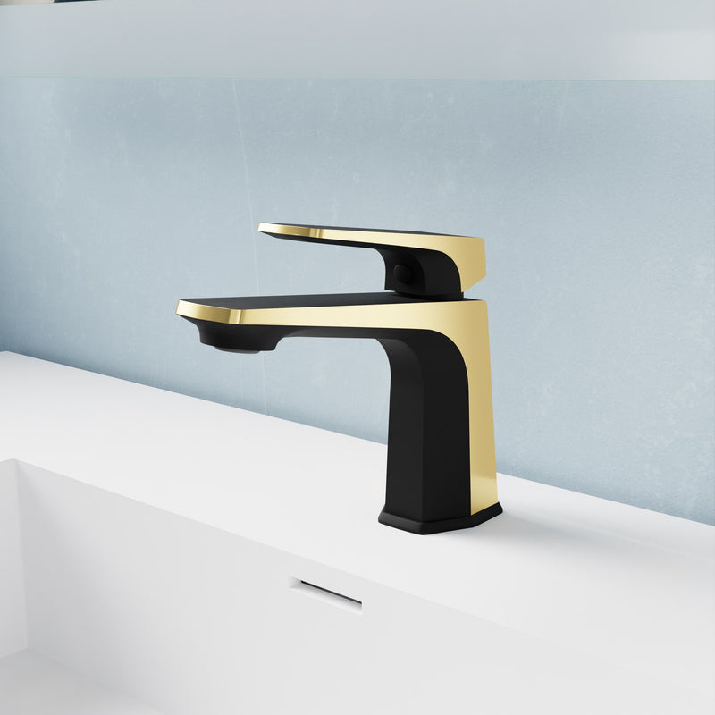 Anzzi L-AZ903MB-BG L-AZ903 Series Single Handle Single Hole Bathroom Faucet with Pop-Up Drain Matte Black & Brushed - view 2
