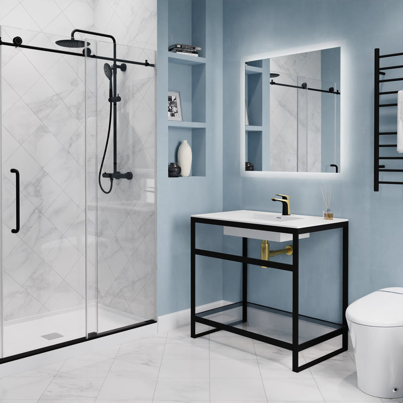 Anzzi L-AZ903MB-BG L-AZ903 Series Single Handle Single Hole Bathroom Faucet with Pop-Up Drain Matte Black & Brushed - view 5