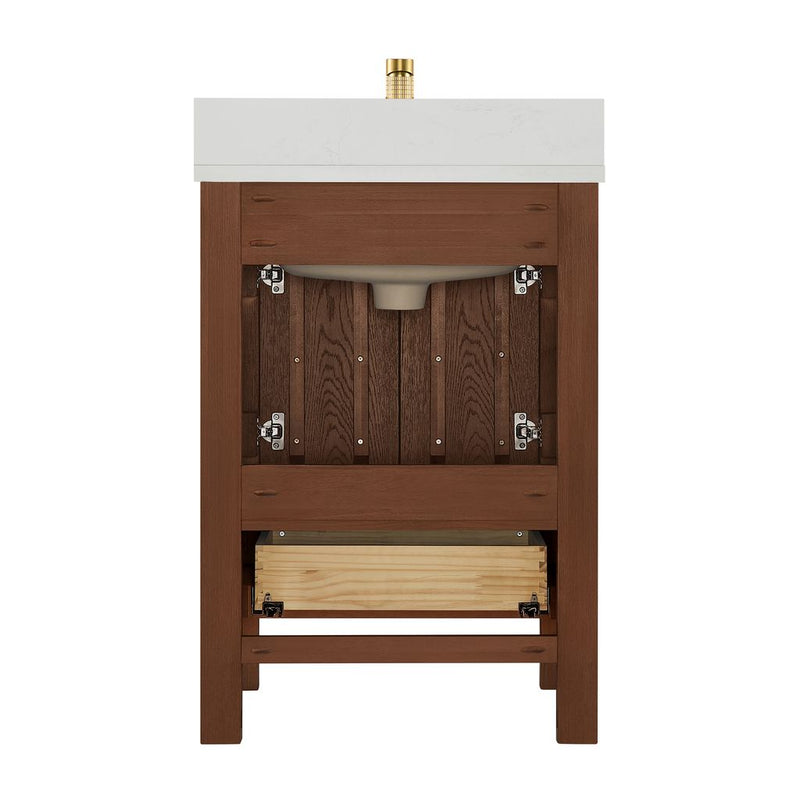 Vinnova 704224-AD-GW Shenzhen 24" Single Sink Bath Vanity in Aged Dark Brown Oak