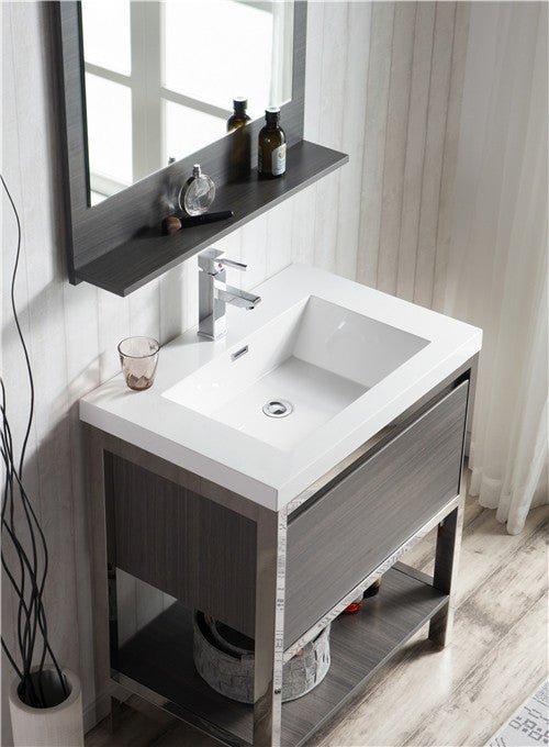 Moreno Bath FSLAKE30-CHR Lake 30" Freestanding Modern Vanity with Chrome Stainless Steel Frame