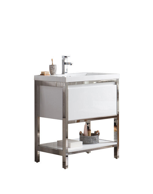 Moreno Bath FSLAKE30-CHR Lake 30" Freestanding Modern Vanity with Chrome Stainless Steel Frame