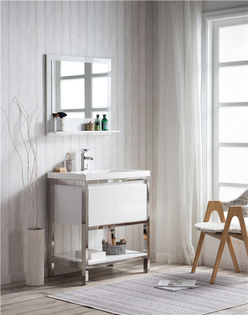 Moreno Bath FSLAKE30-CHR Lake 30" Freestanding Modern Vanity with Chrome Stainless Steel Frame