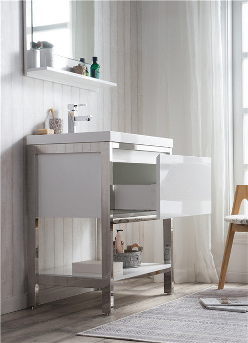 Moreno Bath FSLAKE30-CHR Lake 30" Freestanding Modern Vanity with Chrome Stainless Steel Frame