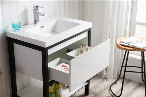 Moreno Bath FSLAKE30-BLK Lake 30" Freestanding Modern Vanity with Matte Black Stainless Steel Frame - view 8