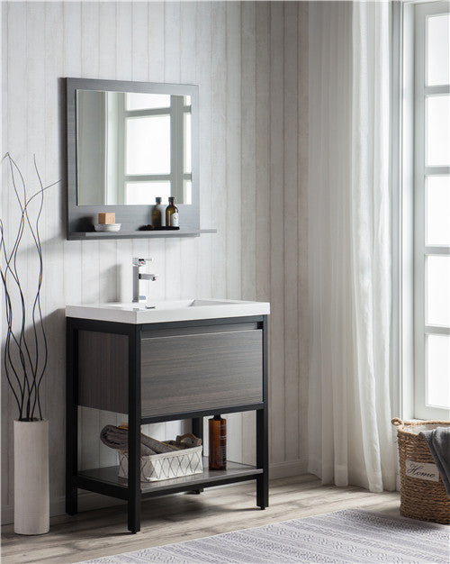 Moreno Bath FSLAKE30-BLK Lake 30" Freestanding Modern Vanity with Matte Black Frame