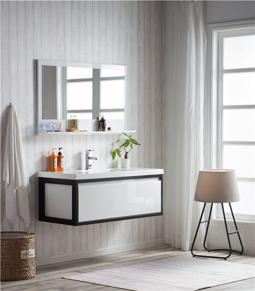 Moreno Bath LAKE48F-BLK Lake 48" Wall Mounted Modern Vanity with Matte Black Stainless Steel Frame - view 6