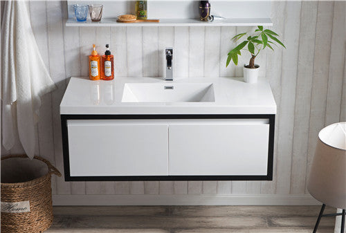 Moreno Bath LAKE48F-BLK Lake 48" Wall Mounted Modern Vanity with Matte Black Stainless Steel Frame - view 10
