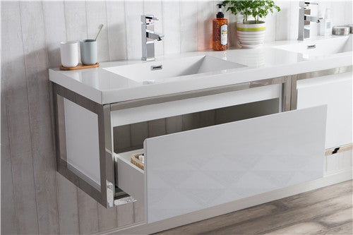 Moreno Bath LAKE72F-CHR Lake 72" Wall Mounted Modern Vanity with Chrome Stainless Steel Frame - view 7