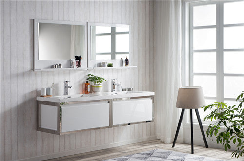 Moreno Bath LAKE72F-CHR Lake 72" Wall Mounted Modern Vanity with Chrome Stainless Steel Frame - view 6