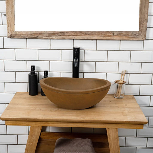 Large Danilo Cast Concrete Oval Vessel Sink - Vintage Brown