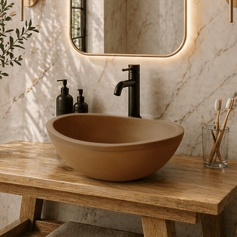 Large Danilo Cast Concrete Oval Vessel Sink - Vintage Brown