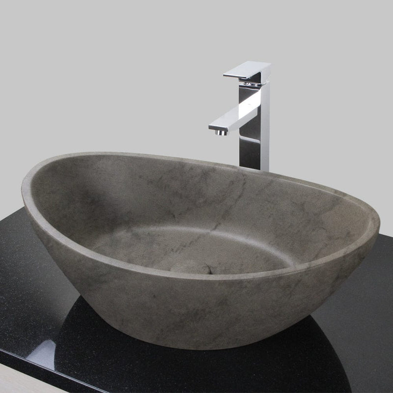 Leduc Oval Cast Concrete Vessel Sink - Dark Grey