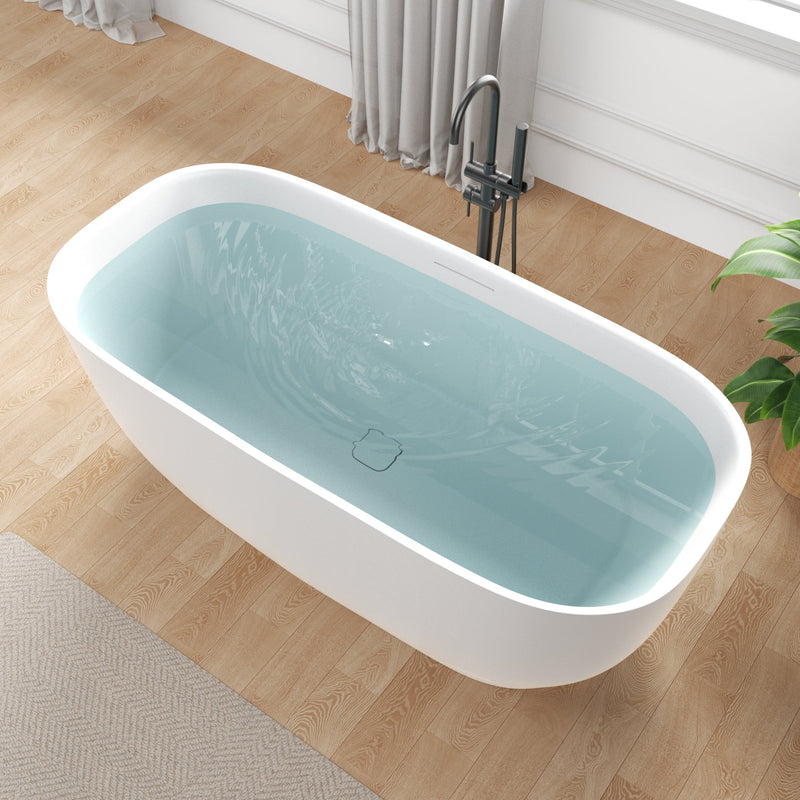 Anzzi FT-AZ6732 67 in. x 32 in. Rectangle Stone Resin Freestanding Soaking Bathtub