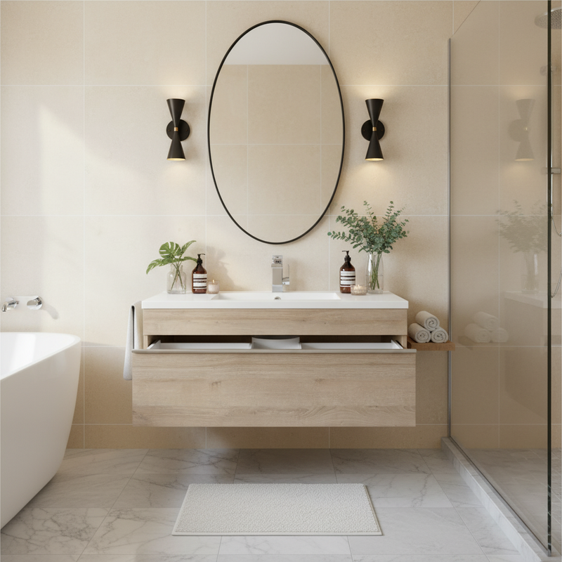 Cutler FV TR ORGANIC42 Trough 42" Wall Mount Modern Cultured Marble Top Bathroom Vanity - Organic