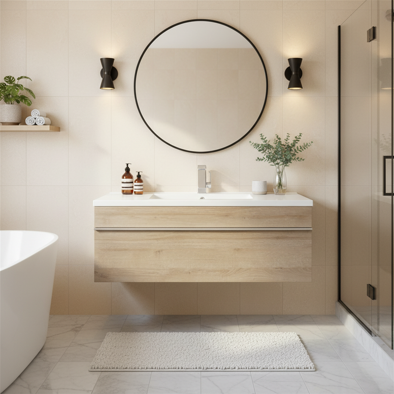 Cutler FV TR ORGANIC42 Trough 42" Wall Mount Modern Cultured Marble Top Bathroom Vanity - Organic