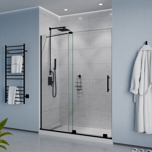 Anzzi SD-AZ055-01MB Longboat Series 56 to 60 in. x 76 in. Sliding Semi-Frameless Shower Door in Matte Black with - view 2