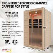 SaunaSpa SC-SS0022-2P 2-Person Indoor Infrared Cabin Sauna in Canadian Hemlock