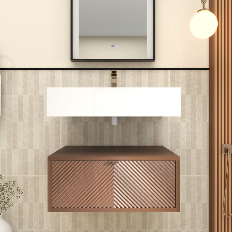 Moreno Bath MT1724 Mason 24" Fluted Floating Wall-Mounted Bathroom Vanity with Reinforced Acrylic Sink