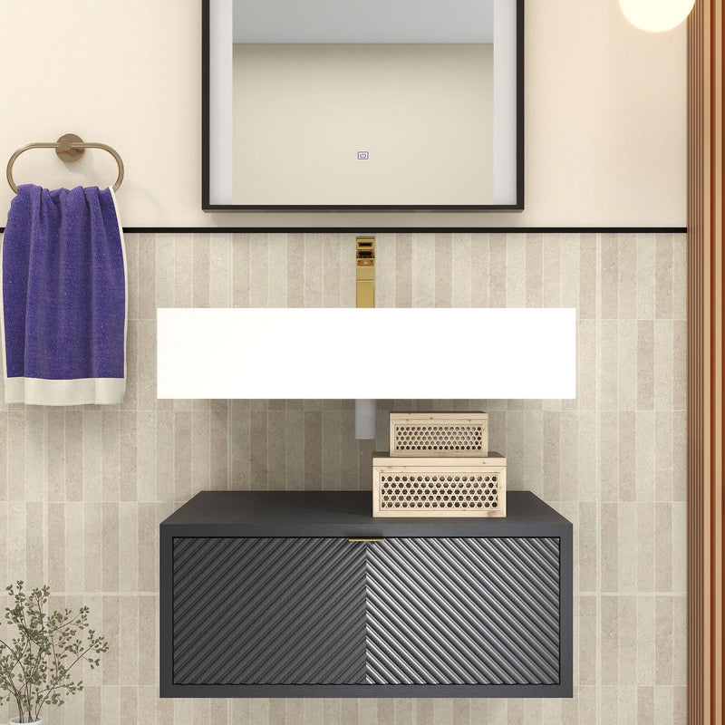 Moreno Bath MT1724 Mason 24" Fluted Floating Wall-Mounted Bathroom Vanity with Reinforced Acrylic Sink