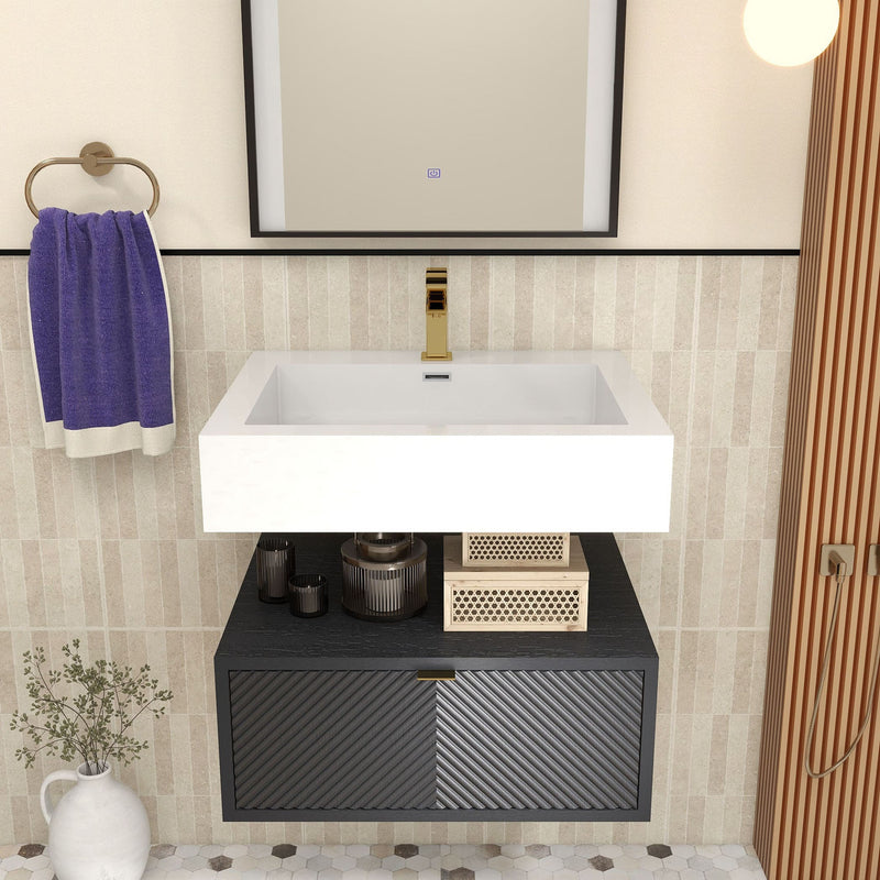 Moreno Bath MT1724 Mason 24" Fluted Floating Wall-Mounted Bathroom Vanity with Reinforced Acrylic Sink