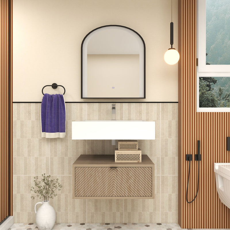 Moreno Bath MT1724 Mason 24" Fluted Floating Wall-Mounted Bathroom Vanity with Reinforced Acrylic Sink