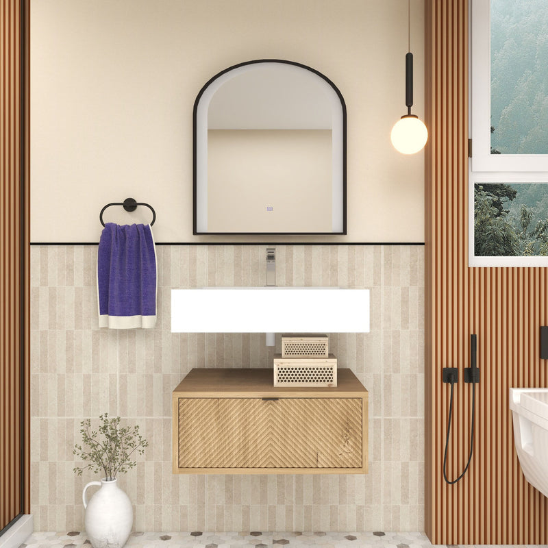 Moreno Bath MT1724 Mason 24" Fluted Floating Wall-Mounted Bathroom Vanity with Reinforced Acrylic Sink