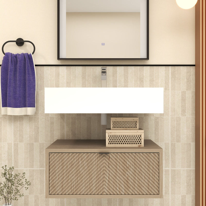 Moreno Bath MT1724 Mason 24" Fluted Floating Wall-Mounted Bathroom Vanity with Reinforced Acrylic Sink