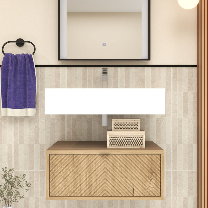 Moreno Bath MT1724 Mason 24" Fluted Floating Wall-Mounted Bathroom Vanity with Reinforced Acrylic Sink