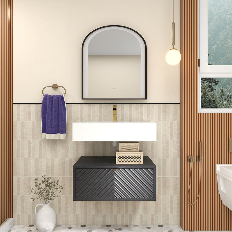 Moreno Bath MT1724 Mason 24" Fluted Floating Wall-Mounted Bathroom Vanity with Reinforced Acrylic Sink