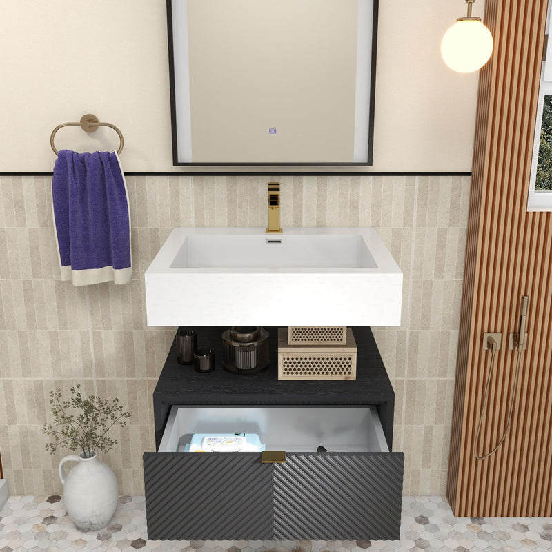 Moreno Bath MT1724 Mason 24" Fluted Floating Wall-Mounted Bathroom Vanity with Reinforced Acrylic Sink