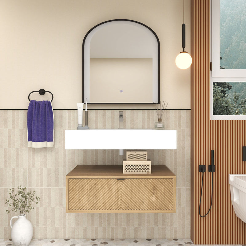 Moreno Bath MT1730 Mason 30" Fluted Floating Wall-Mounted Bathroom Vanity with Reinforced Acrylic Sink