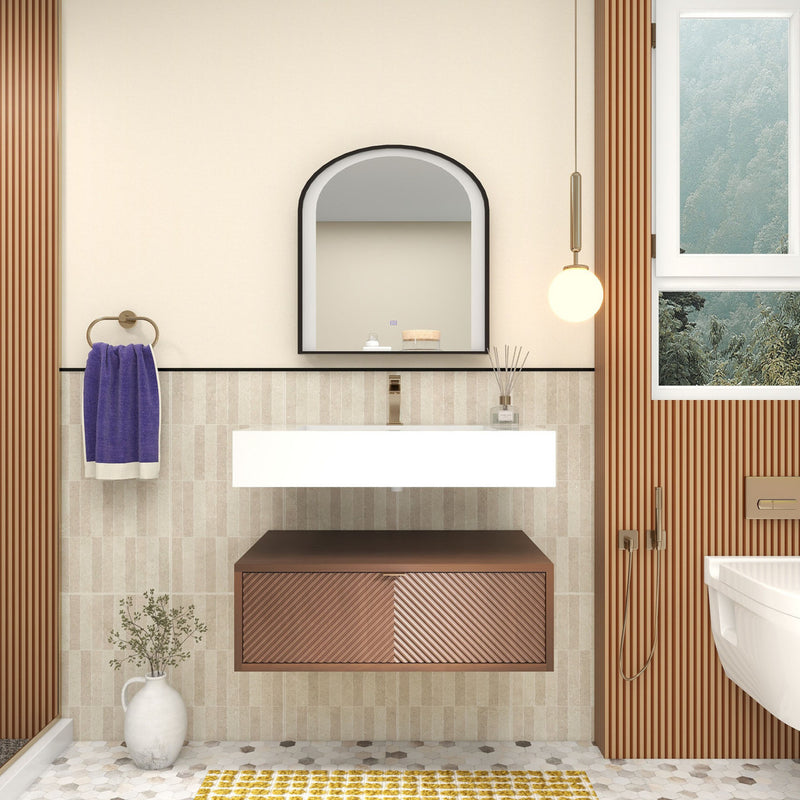 Moreno Bath MT1730 Mason 30" Fluted Floating Wall-Mounted Bathroom Vanity with Reinforced Acrylic Sink
