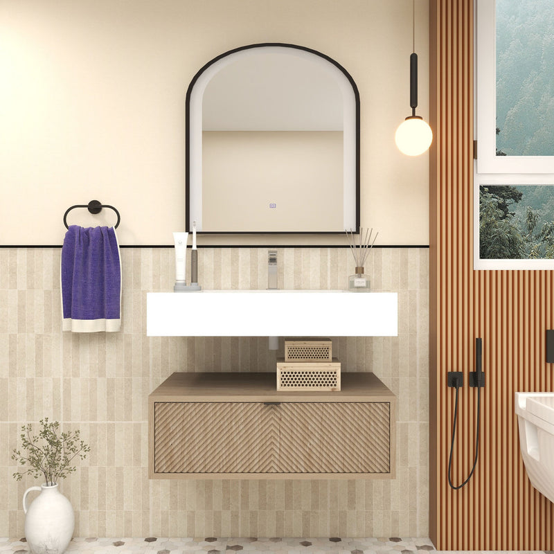 Moreno Bath MT1730 Mason 30" Fluted Floating Wall-Mounted Bathroom Vanity with Reinforced Acrylic Sink
