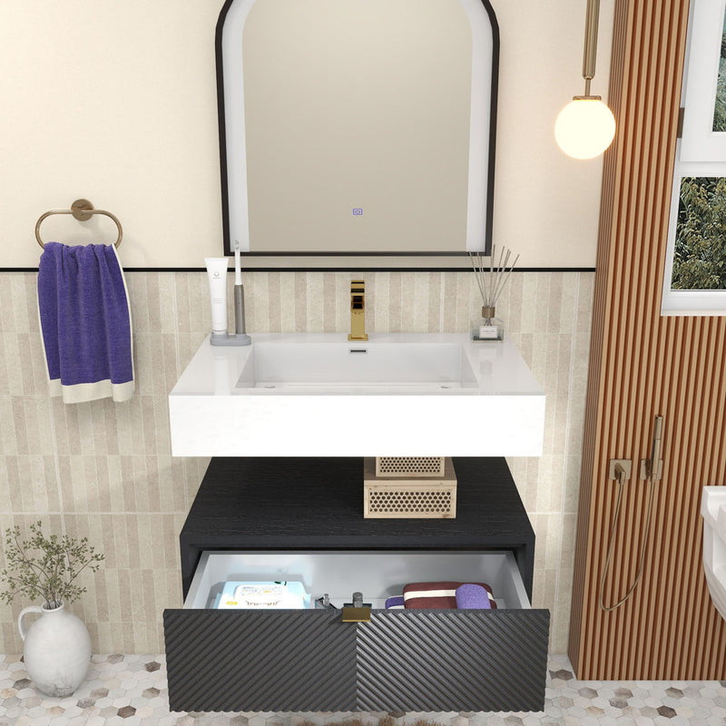 Moreno Bath MT1730 Mason 30" Fluted Floating Wall-Mounted Bathroom Vanity with Reinforced Acrylic Sink