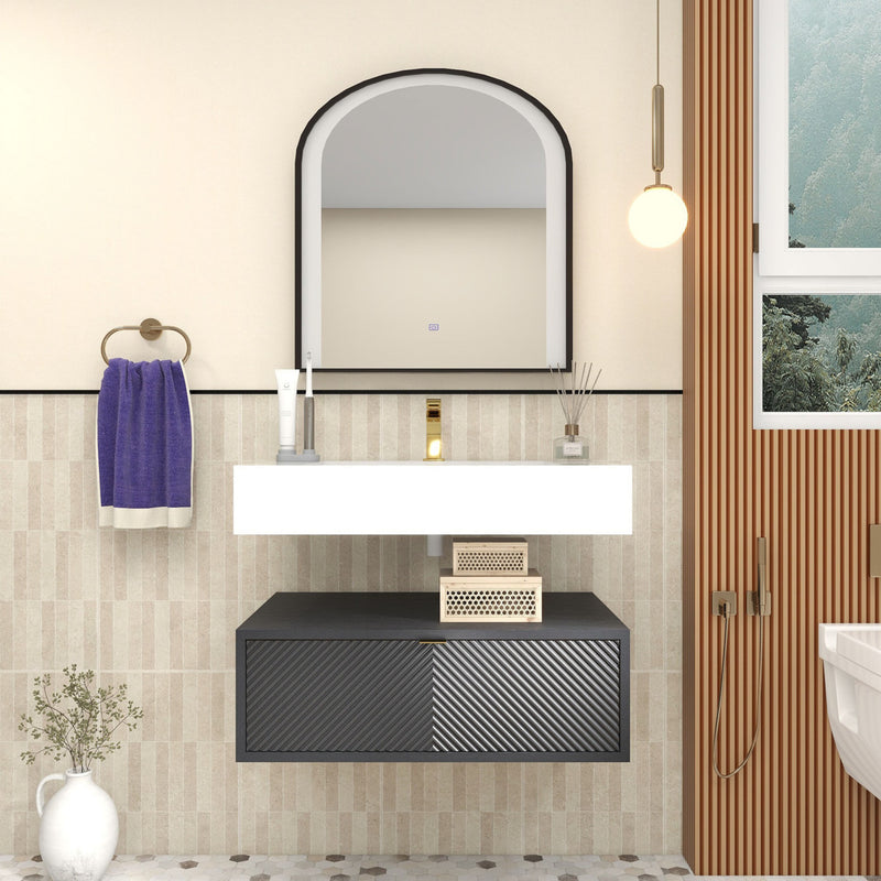 Moreno Bath MT1730 Mason 30" Fluted Floating Wall-Mounted Bathroom Vanity with Reinforced Acrylic Sink