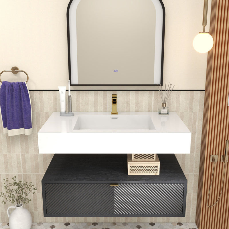 Moreno Bath MT1736 Mason 36" Fluted Floating Wall-Mounted Bathroom Vanity with Reinforced Acrylic Sink