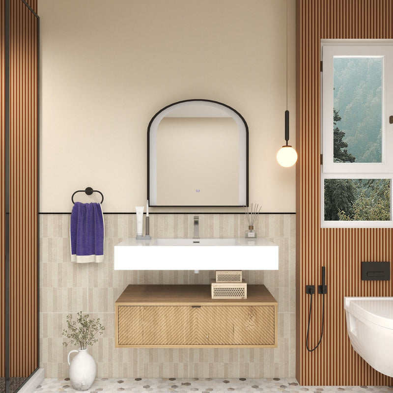 Moreno Bath MT1736 Mason 36" Fluted Floating Wall-Mounted Bathroom Vanity with Reinforced Acrylic Sink
