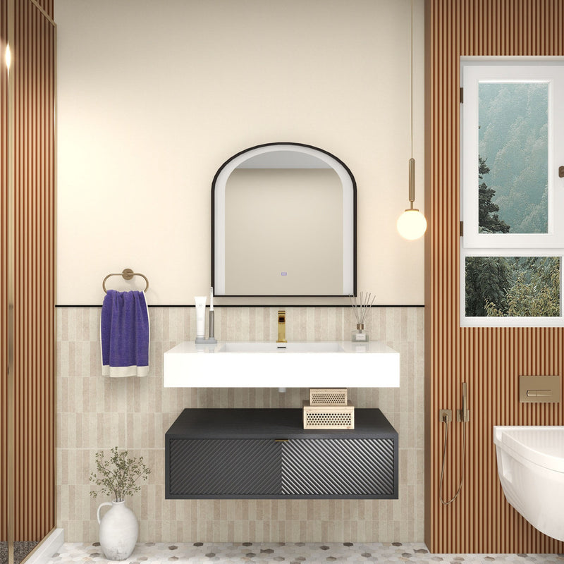 Moreno Bath MT1736 Mason 36" Fluted Floating Wall-Mounted Bathroom Vanity with Reinforced Acrylic Sink