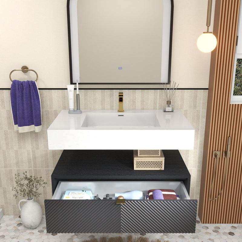 Moreno Bath MT1736 Mason 36" Fluted Floating Wall-Mounted Bathroom Vanity with Reinforced Acrylic Sink