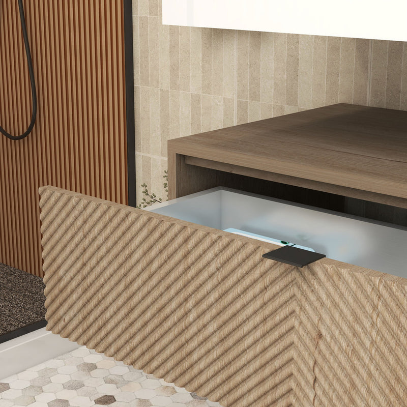 Moreno Bath MT1736 Mason 36" Fluted Floating Wall-Mounted Bathroom Vanity with Reinforced Acrylic Sink