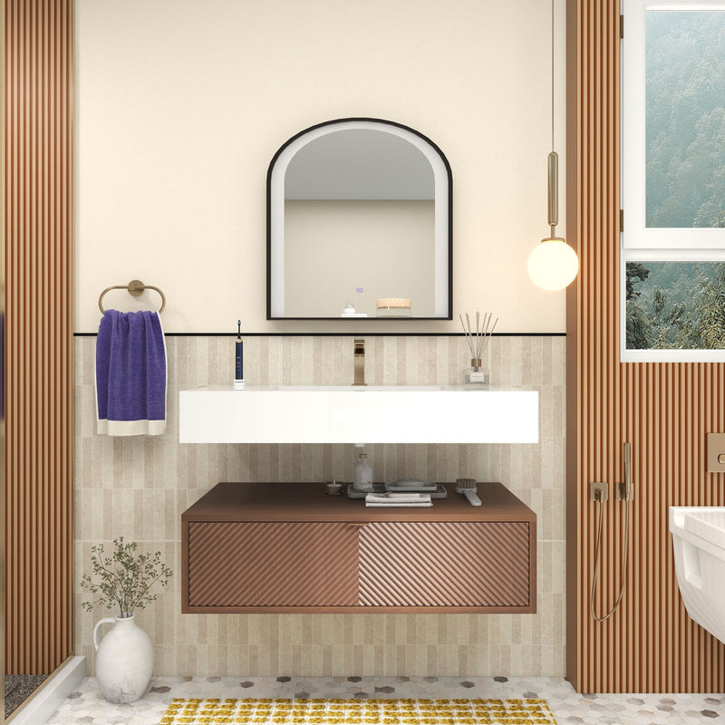 Moreno Bath MT1736 Mason 36" Fluted Floating Wall-Mounted Bathroom Vanity with Reinforced Acrylic Sink