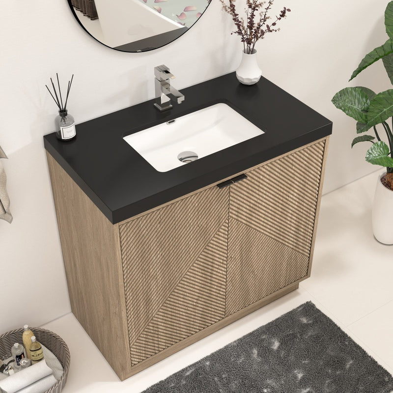 Moreno Bath MT36FS Mason 36" Fluted Freestanding Bathroom Vanity with Sink Top