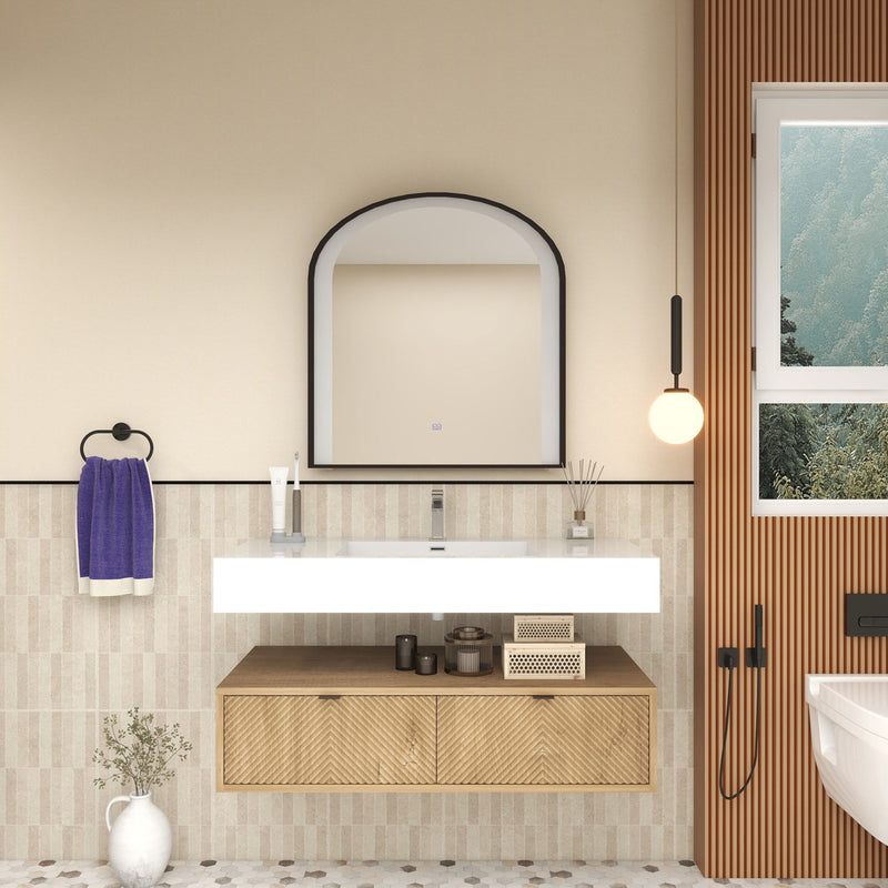 Moreno Bath MT1742 Mason 42" Fluted Floating Wall-Mounted Bathroom Vanity with Reinforced Acrylic Sink