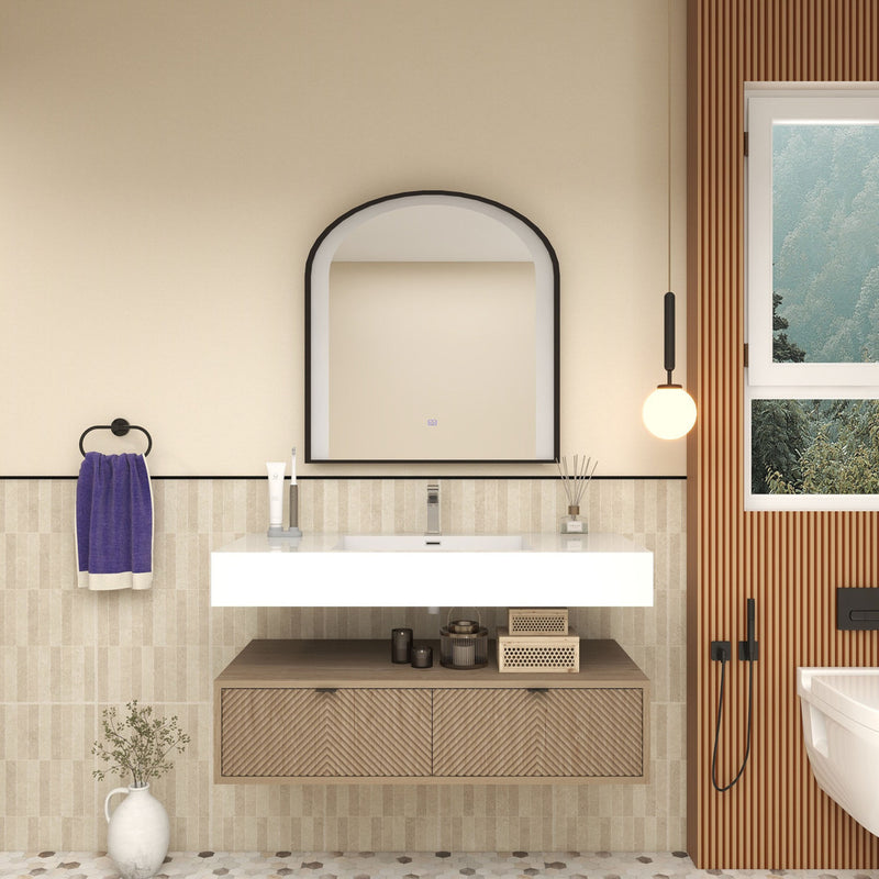 Moreno Bath MT1742 Mason 42" Fluted Floating Wall-Mounted Bathroom Vanity with Reinforced Acrylic Sink
