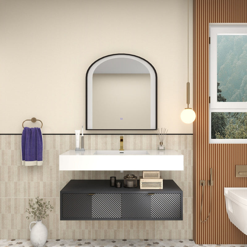 Moreno Bath MT1742 Mason 42" Fluted Floating Wall-Mounted Bathroom Vanity with Reinforced Acrylic Sink