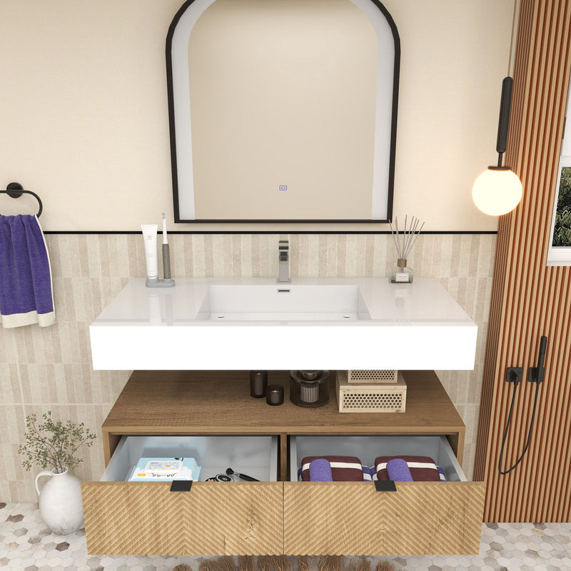 Moreno Bath MT1742 Mason 42" Fluted Floating Wall-Mounted Bathroom Vanity with Reinforced Acrylic Sink