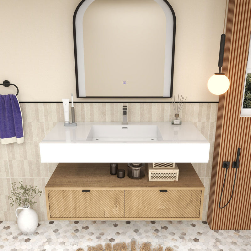 Moreno Bath MT1742 Mason 42" Fluted Floating Wall-Mounted Bathroom Vanity with Reinforced Acrylic Sink