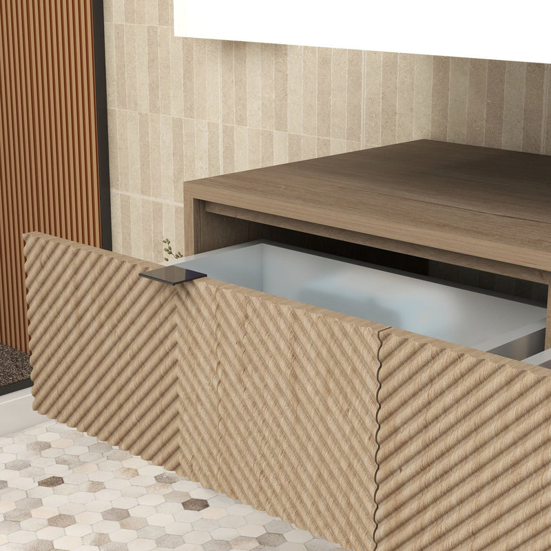Moreno Bath MT1742 Mason 42" Fluted Floating Wall-Mounted Bathroom Vanity with Reinforced Acrylic Sink