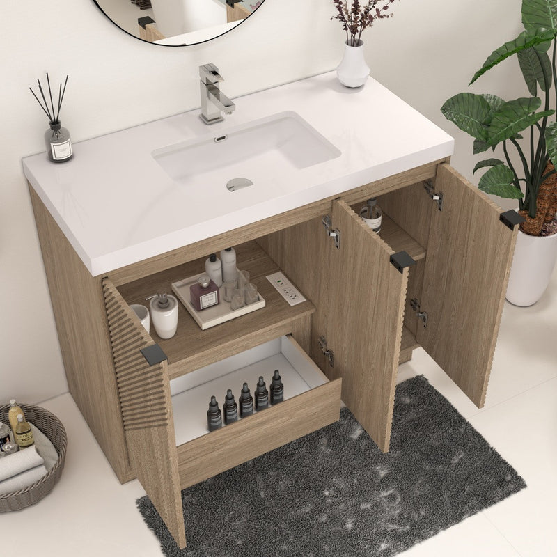 Moreno Bath MT42LFS Mason 42" Fluted Freestanding Bathroom Vanity with Sink Top (Left Side Drawers)