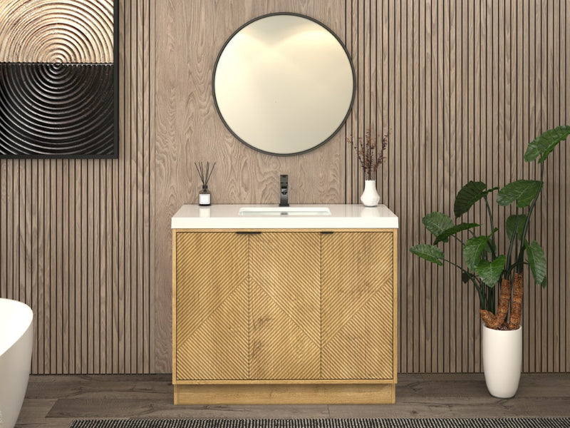 Moreno Bath MT42LFS Mason 42" Fluted Freestanding Bathroom Vanity with Sink Top (Left Side Drawers)